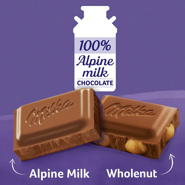 Milka European Chocolate Bars Variety Pack, Alpine Milk Chocolate & Wholenut Hazelnut Chocolate, 3.52 oz - 10 Bars