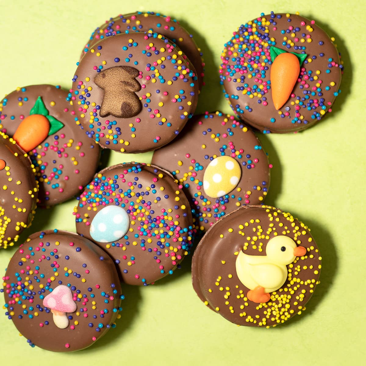 Happy Easter Chocolate Dipped Sandwich Cookies - Olde Naples Hand Decorated Easter Cookies - includes 7