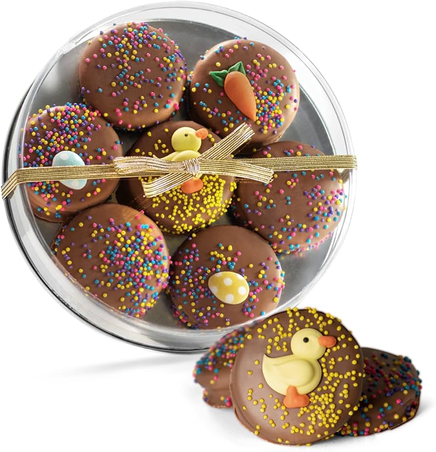 Happy Easter Chocolate Dipped Sandwich Cookies - Olde Naples Hand Decorated Easter Cookies - includes 7