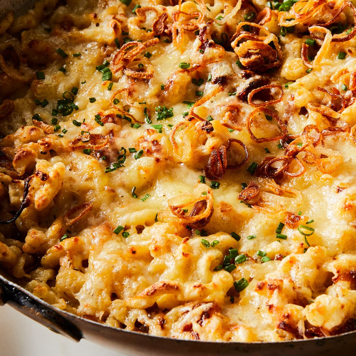 Käsespätzle (Cheesy Spaetzle With Caramelized Onions & Crispy Shallots)