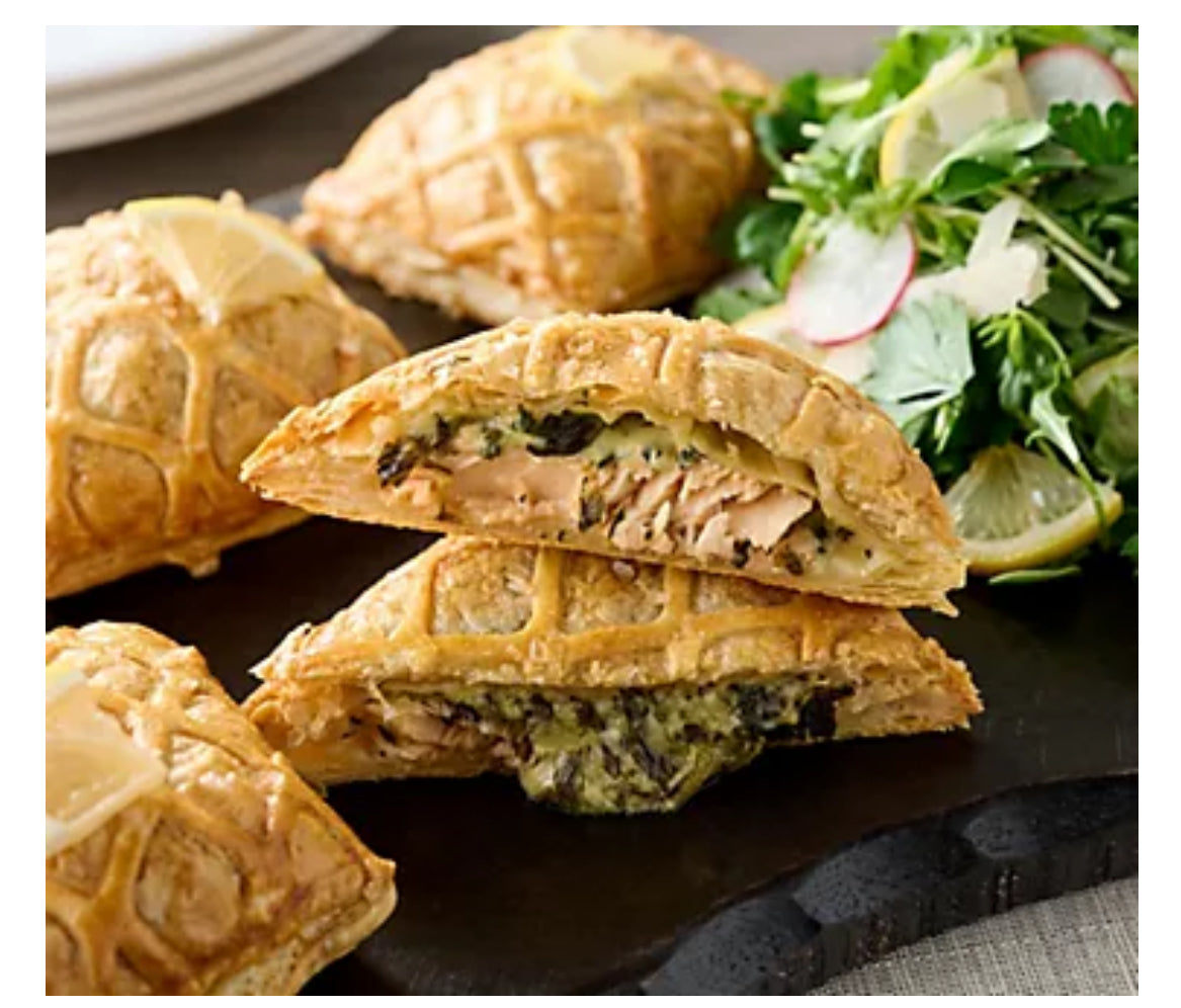 Wild Salmon Wellington Puff Pastries with Cheese and Wine Sauce, 6.7 oz each - includes 12