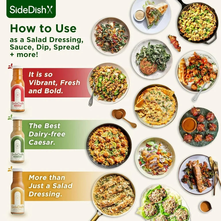 SideDish, Refined Sugar Free Salad Dressing - Southwest, Honey Dijon, Miso Caesar Salad Dressing - Pack of 3