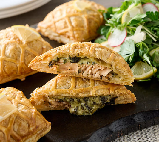 Wild Salmon Wellington Puff Pastries with Cheese and Wine Sauce, 6.7 oz each - includes 12