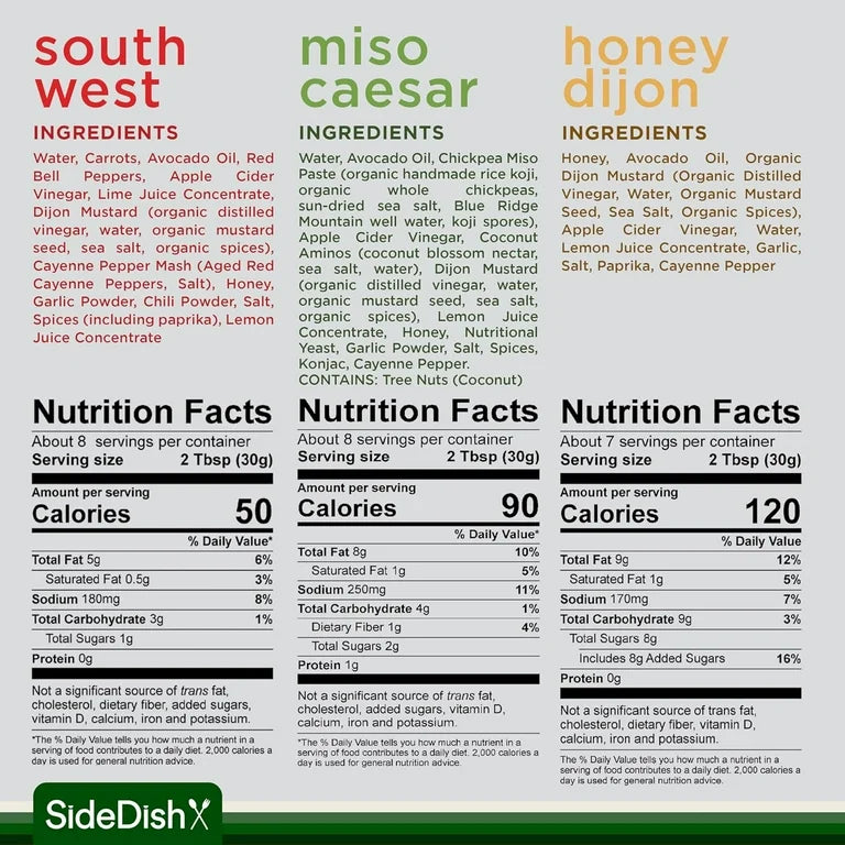 SideDish, Refined Sugar Free Salad Dressing - Southwest, Honey Dijon, Miso Caesar Salad Dressing - Pack of 3