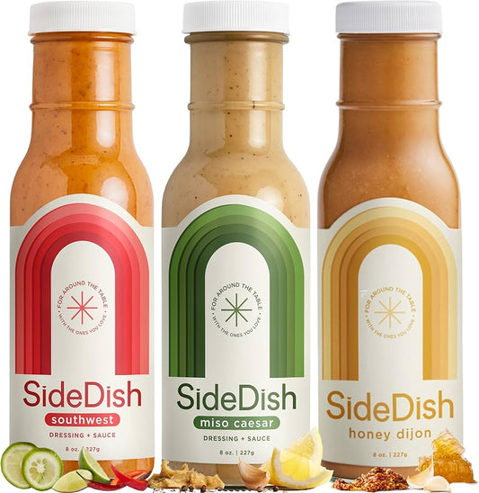 SideDish, Refined Sugar Free Salad Dressing - Southwest, Honey Dijon, Miso Caesar Salad Dressing - Pack of 3