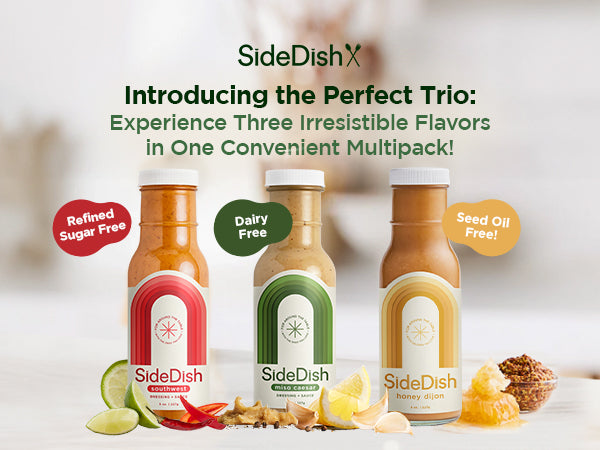 SideDish, Refined Sugar Free Salad Dressing - Southwest, Honey Dijon, Miso Caesar Salad Dressing - Pack of 3