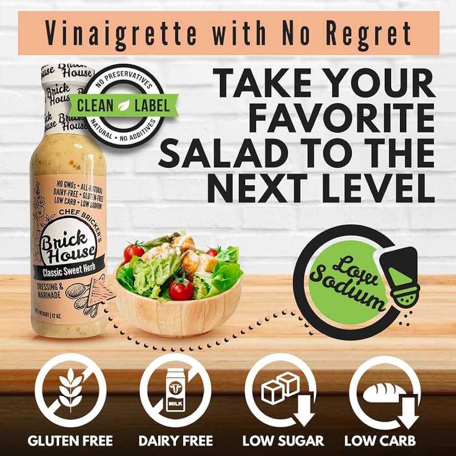 Classic Sweet Herb Vinaigrette Dressing, Paleo Healthy Keto Salad Dressing, Non-GMO, Low Sodium by Brick House - Pack of 2