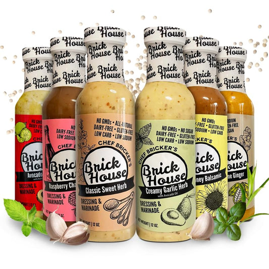 Low Sodium Salad Dressing Variety - Vegan Salad Dressing Option, Balsamic Vinaigrette Dressing, Avocado Ranch Dressing by Brick House - Pack of 6