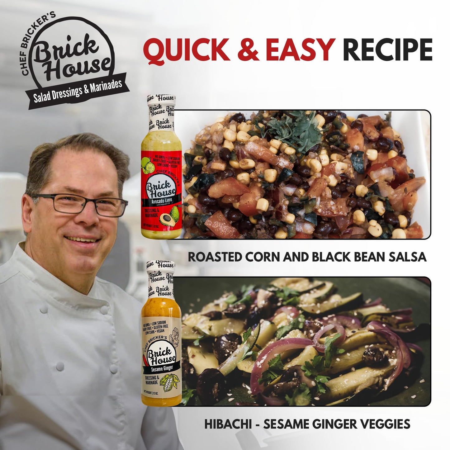 Low Sodium Salad Dressing Variety - Vegan Salad Dressing Option, Balsamic Vinaigrette Dressing, Avocado Ranch Dressing by Brick House - Pack of 6