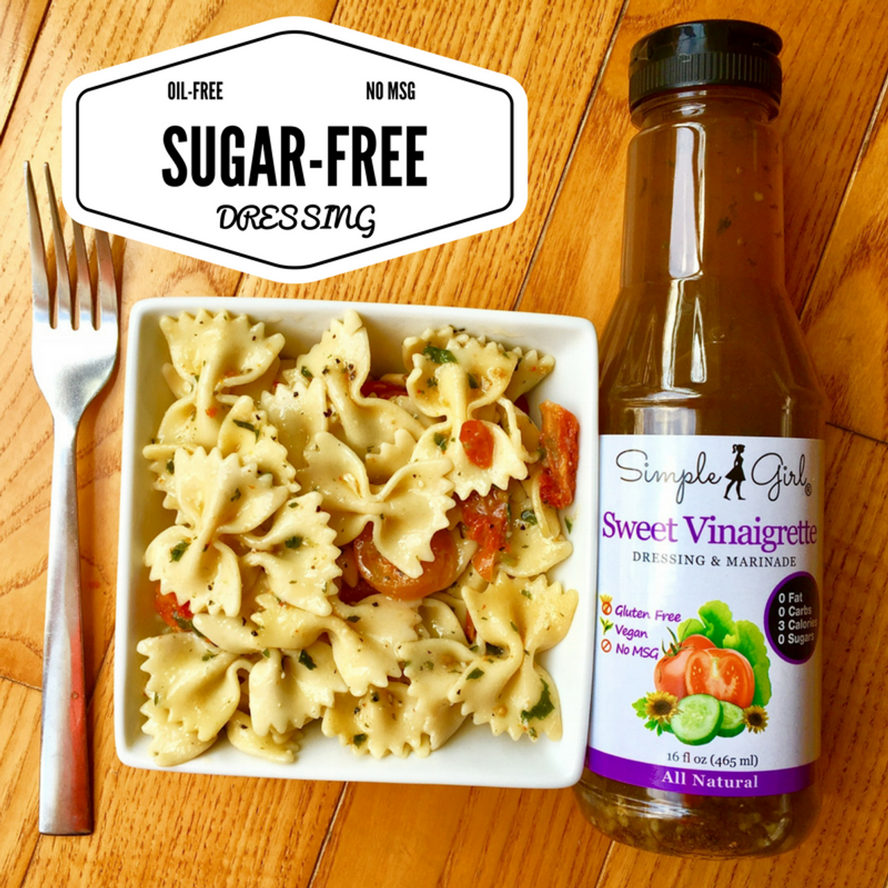 Simple Girl Organic Sweet Vinaigrette Sugar Free Salad Dressing - 12 oz - Certified Organic - Kosher - Gluten Free - Vegan - Carb Free - Fat Free - Low Calorie Diet Friendly - Pack of 2