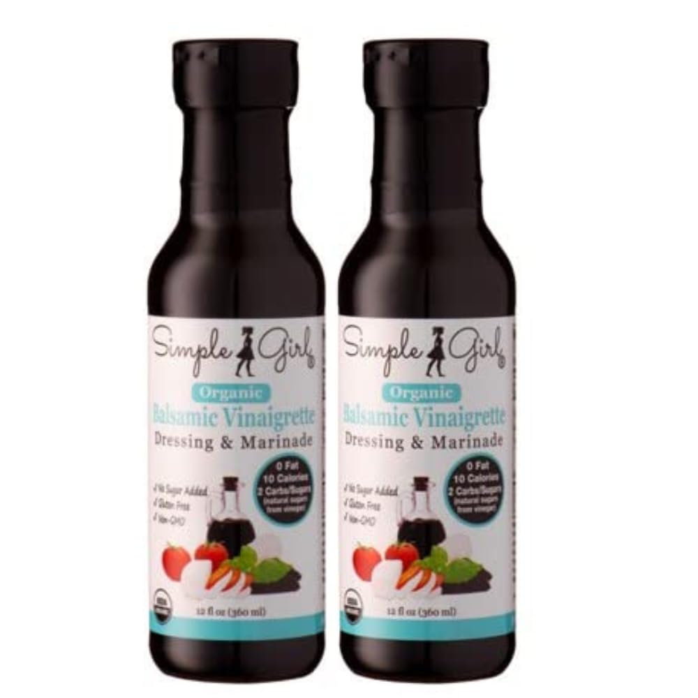 Simple Girl Organic Balsamic Vinaigrette Sugar Free Salad Dressing - 12 oz - Certified Organic - Kosher - Gluten Free - Vegan - Carb Free - Fat Free - Low Calorie Diet Friendly - Pack of 2