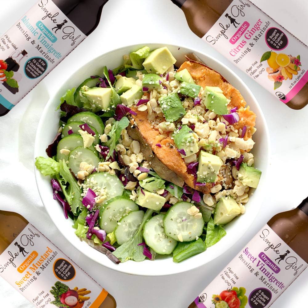 Simple Girl Organic Salad Dressing Variety - Sweet Vinaigrette, Balsamic Vinaigrette, Sweet Mustard and Citrus Ginger - Sugar Free Dressings - Pack of 4