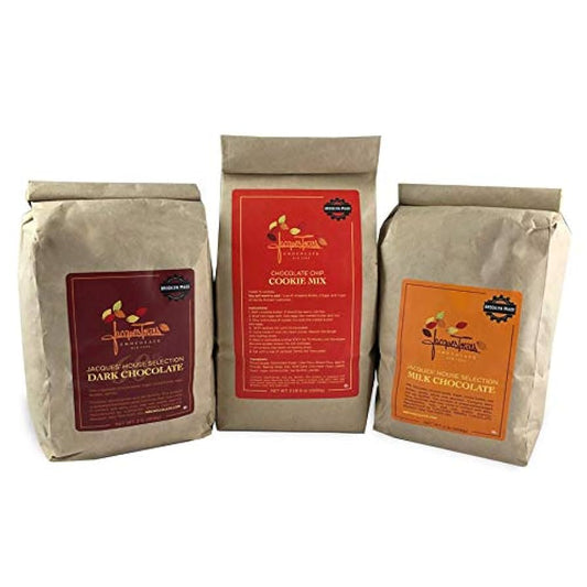 Jacques Torres Bake It All Bundle - Dark Chocolate Disca, Chocolate Chip Cookie Mix & Milk Chocolate Discs