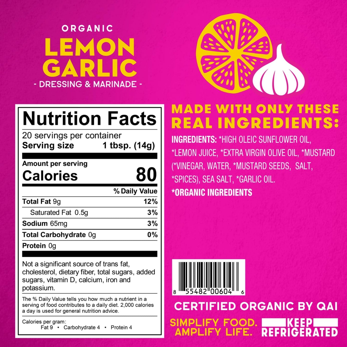 Tessemae's All Natural Salad Dressing, Organic Lemon Garlic - Pack of 2