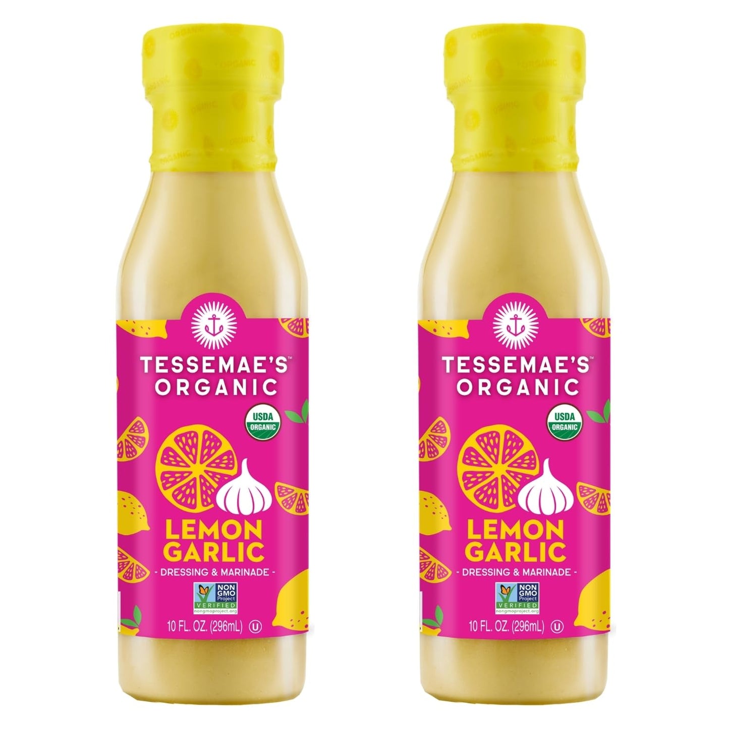 Tessemae's All Natural Salad Dressing, Organic Lemon Garlic - Pack of 2