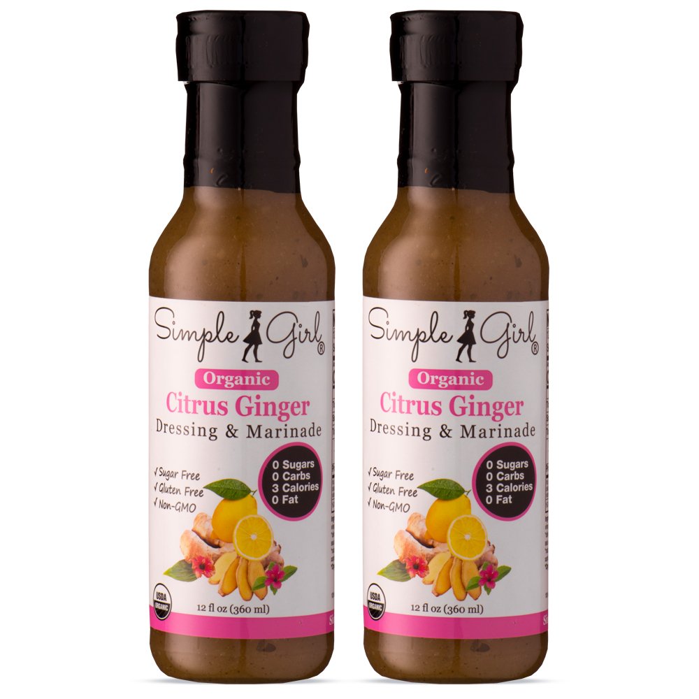 Simple Girl Organic Citrus Ginger Sugar Free Salad Dressing and Marinade - 12 oz - Certified Organic - Kosher - Gluten Free - Vegan - Carb Free - Fat Free - Low Calorie Diet Friendly - Pack of 2