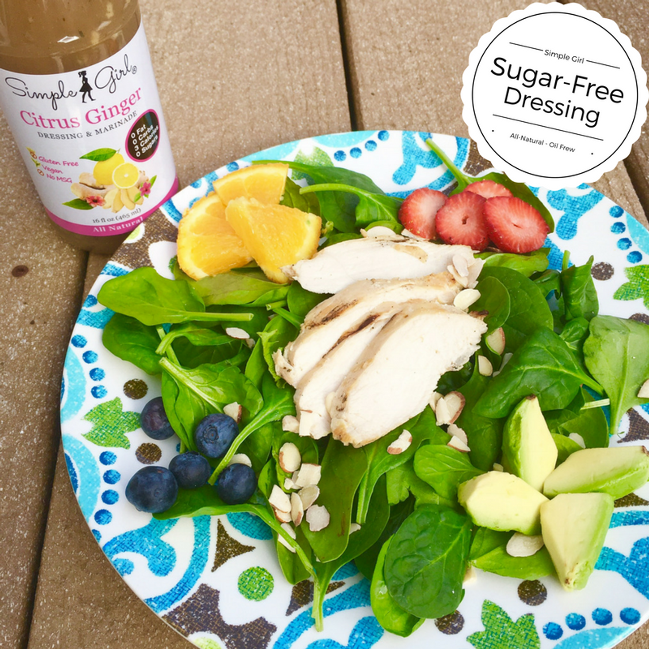 Simple Girl Organic Citrus Ginger Sugar Free Salad Dressing and Marinade - 12 oz - Certified Organic - Kosher - Gluten Free - Vegan - Carb Free - Fat Free - Low Calorie Diet Friendly - Pack of 2