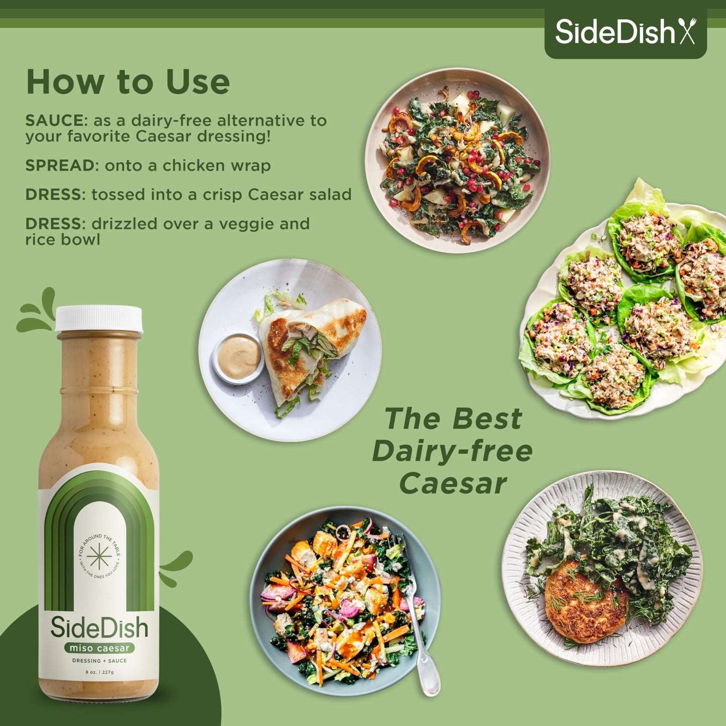 SideDish, Refined Sugar Free Salad Dressing, Seed Oil Free - Miso Caesar Salad Dressing - Pack of 3