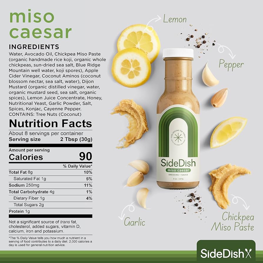 SideDish, Refined Sugar Free Salad Dressing, Seed Oil Free - Miso Caesar Salad Dressing - Pack of 3