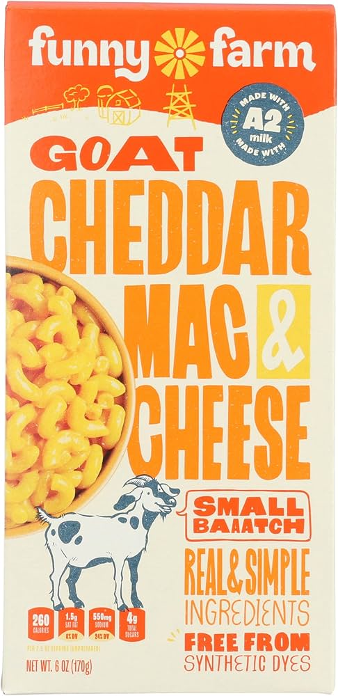 Funny Farm A2 Milk Macaroni and Cheese Pasta with Cheddar Cheese Flavor - Goat Cheese Mac and Cheese Dinner Bundle - Pack of 8