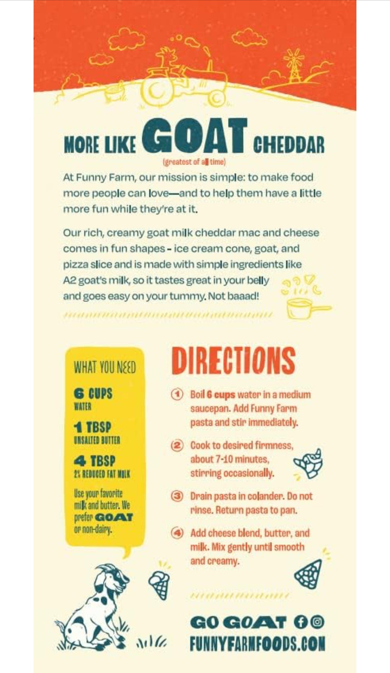 Funny Farm A2 Milk Macaroni and Cheese Pasta with Cheddar Cheese Flavor - Goat Cheese Mac and Cheese Dinner Bundle - Pack of 8