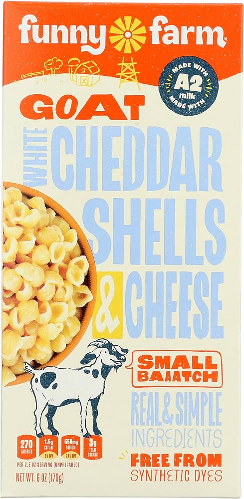 Funny Farm A2 Milk Macaroni and Cheese Pasta with White Cheddar Cheese Flavor - Goat Cheese Mac and Cheese Dinner Bundle - Pack of 8