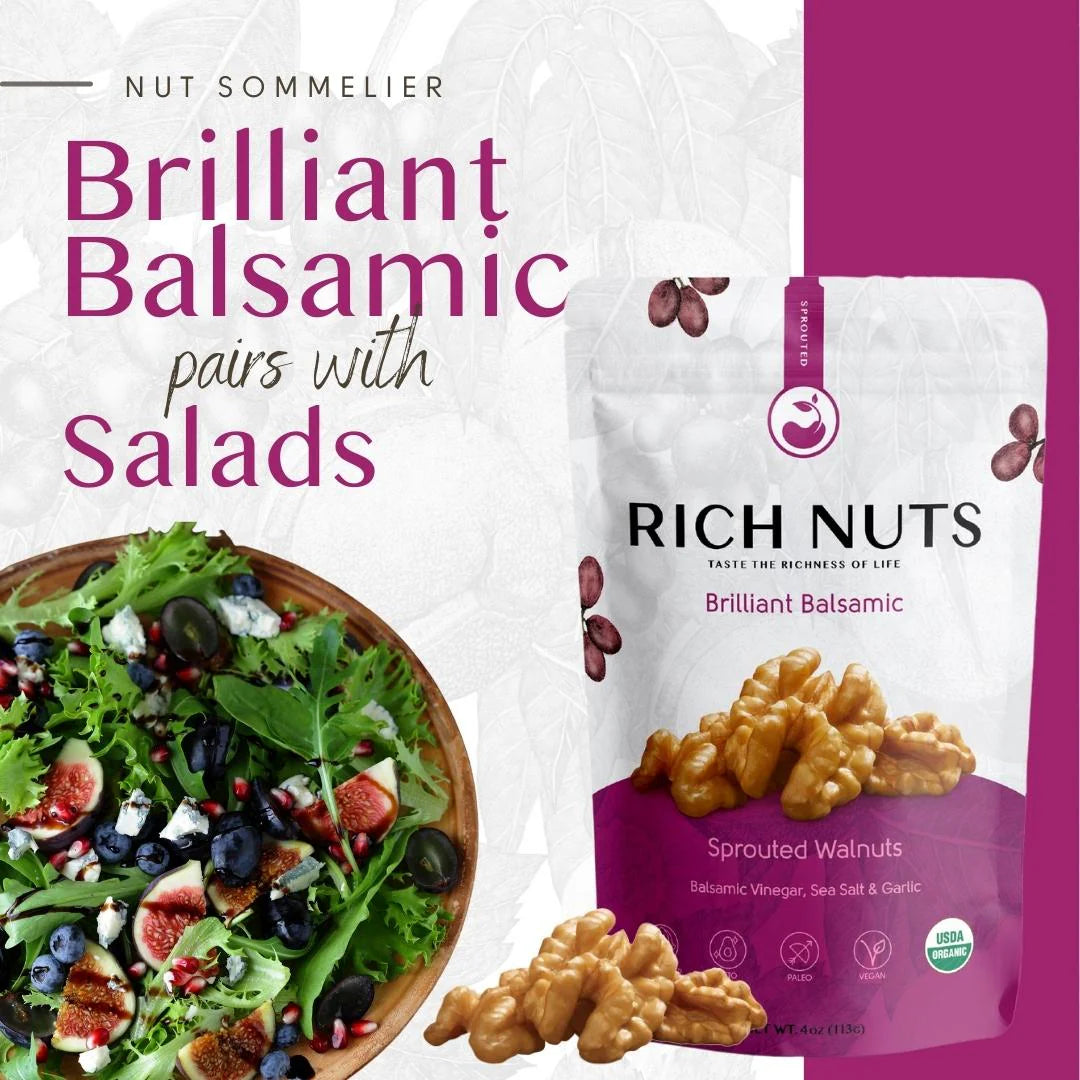 Rich Nuts Brilliant Balsamic Gourmet Sprouted Walnuts | Vegan, Paleo, Keto | Balsamic Vinegar, Garlic and Sea Salt - Pack of 2