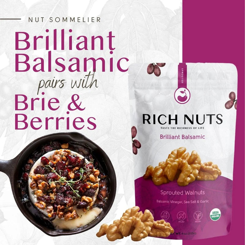 Rich Nuts Brilliant Balsamic Gourmet Sprouted Walnuts | Vegan, Paleo, Keto | Balsamic Vinegar, Garlic and Sea Salt - Pack of 2