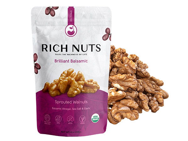Rich Nuts Brilliant Balsamic Gourmet Sprouted Walnuts | Vegan, Paleo, Keto | Balsamic Vinegar, Garlic and Sea Salt - Pack of 2