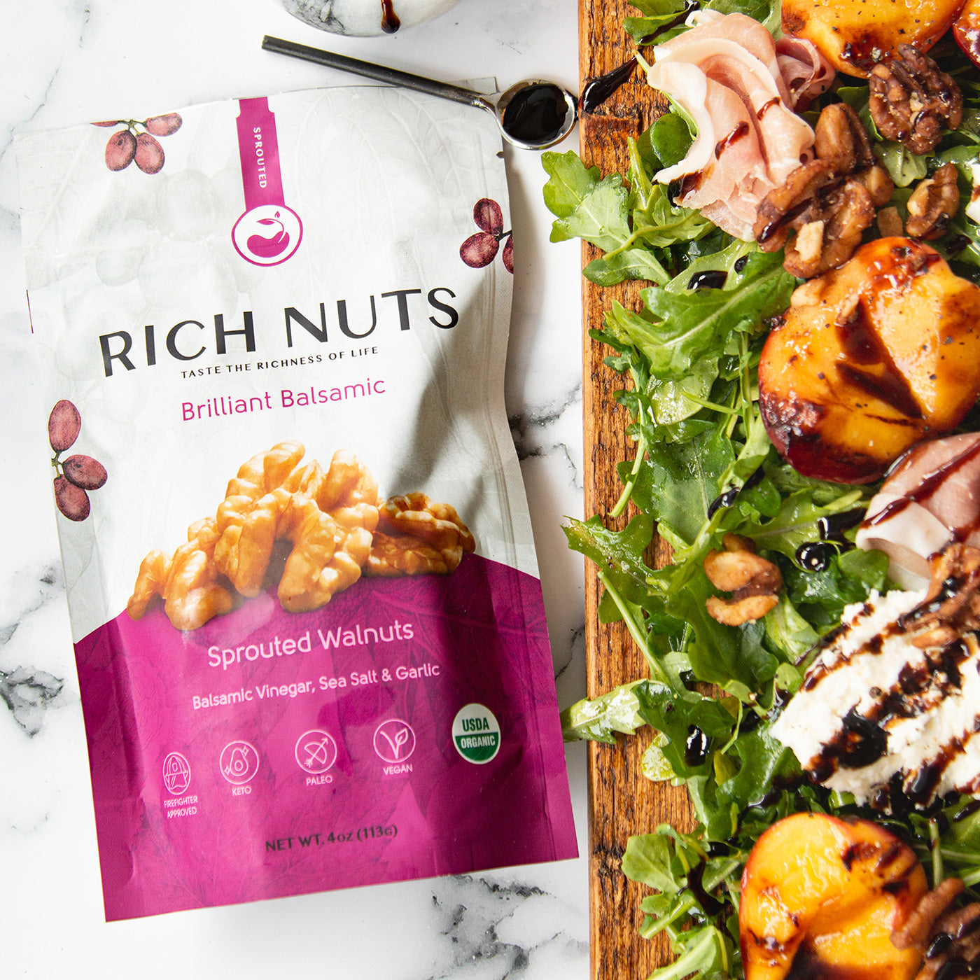 Rich Nuts Brilliant Balsamic Gourmet Sprouted Walnuts | Vegan, Paleo, Keto | Balsamic Vinegar, Garlic and Sea Salt - Pack of 2