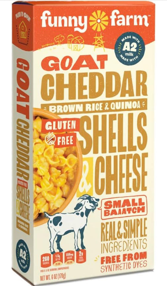 Funny Farm A2 Milk Gluten Free Macaroni and Cheese | Brown Rice & Quinoa Pasta with Cheddar Cheese Flavor - Goat Cheese Mac and Cheese Dinner Bundle - Pack of 8