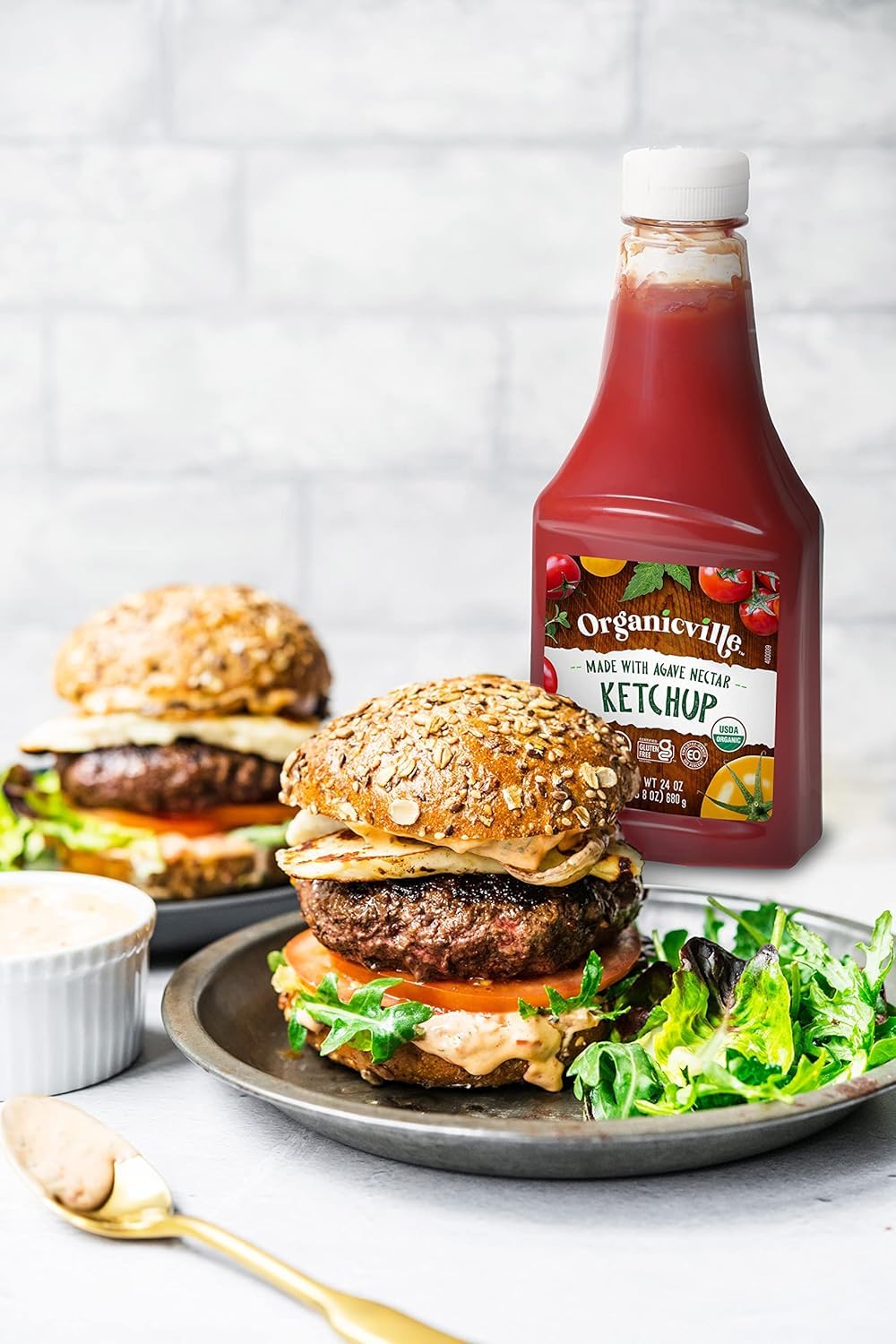 Organicville Organic Ketchup - Tomato Ketchup, Gluten Free, Non-GMO, Vegan, USDA Organic, Made with Agave Nectar, Plant-Based Ketchup, Squeeze Bottle - Pack of 4