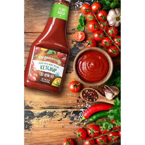 Organicville Organic Ketchup - Tomato Ketchup, Gluten Free, Non-GMO, Vegan, USDA Organic, Made with Agave Nectar, Plant-Based Ketchup, Squeeze Bottle - Pack of 4