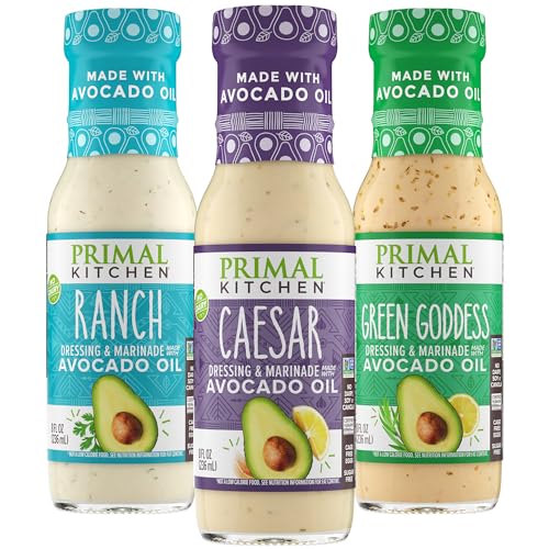 Primal Kitchen Ranch Dressing, Caesar Dressing, and Green Goddess Dressing & Marinade, Made with Avocado Oil, 8 oz - Pack of 3