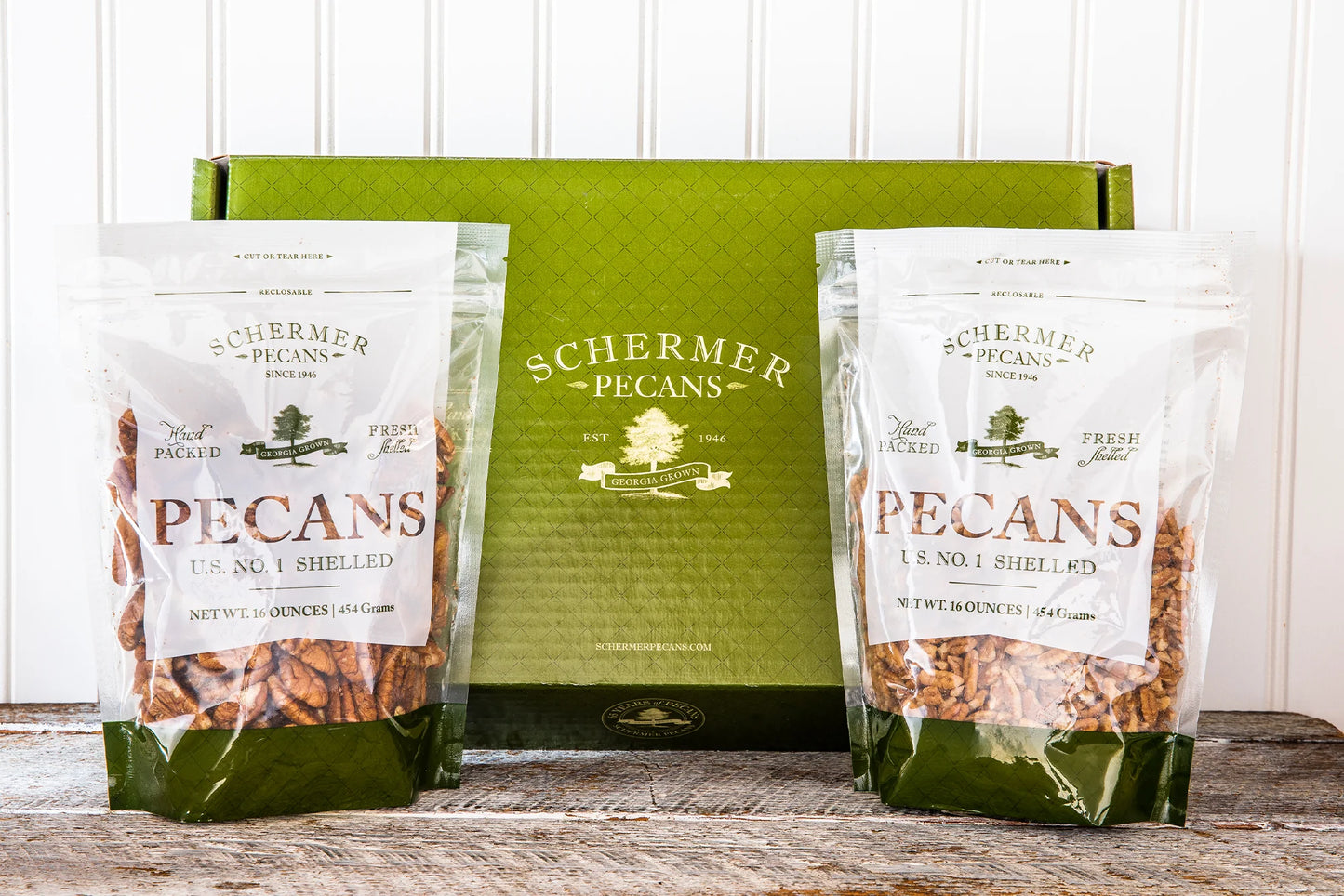 Bakers Box Collection, Fancy Pecan Halves and Small Pecan Pieces 10 oz each -Schermer Pecans