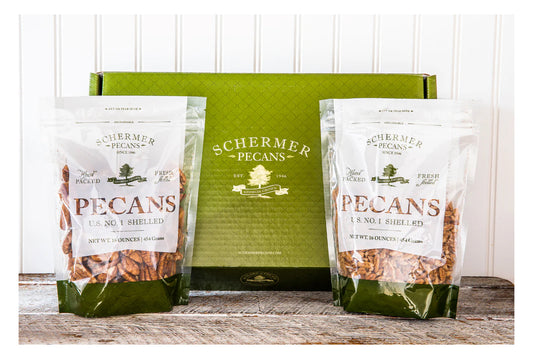 Bakers Box Collection, Fancy Pecan Halves and Small Pecan Pieces 10 oz each -Schermer Pecans
