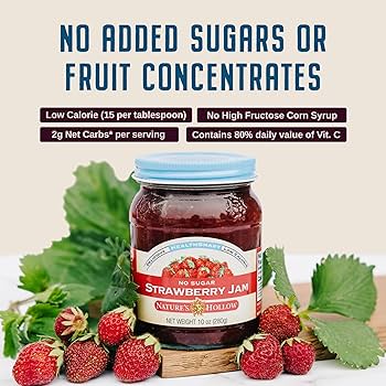 Nature's Hollow Strawberry Jam: Sugar Free Jam and Preserves, Low Cal, Non GMO, Keto Jam, Vegan, Gluten Free, and Diabetic Friendly - Sugar Free Jelly - Pack of 3