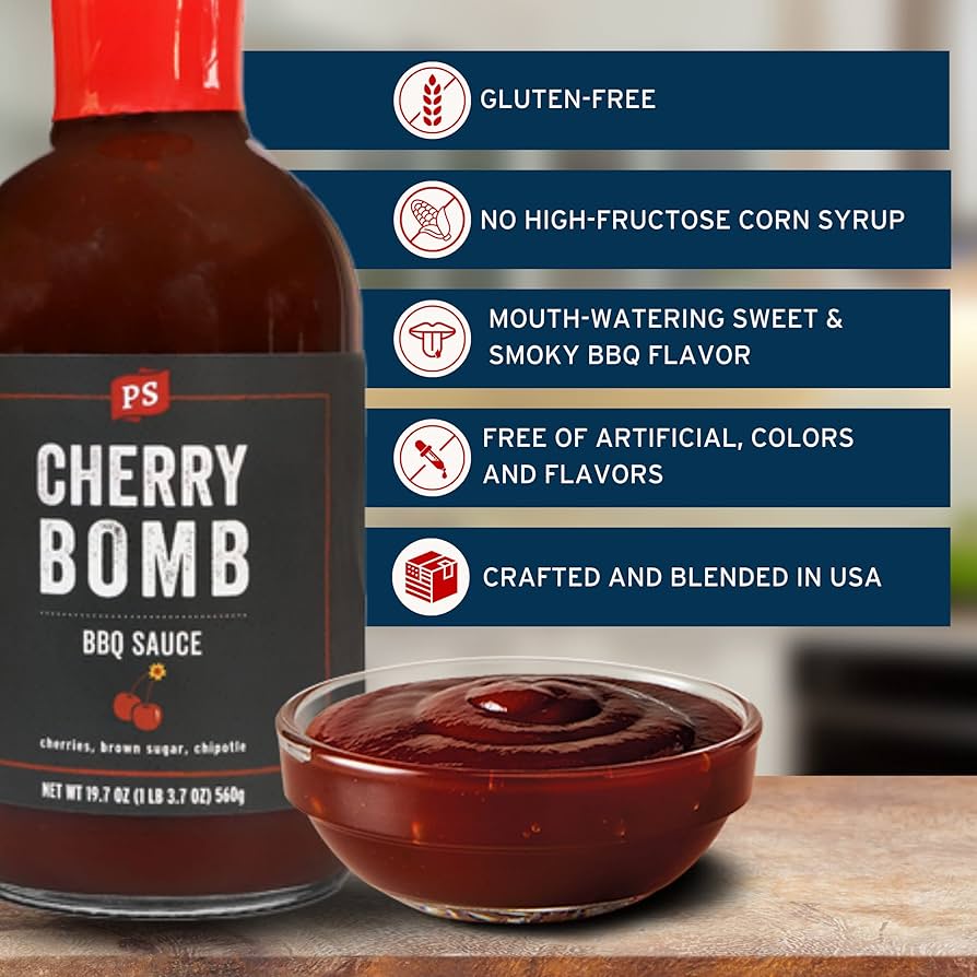 PS Seasoning Cherry Bomb - Door County Cherry BBQ Sauce - Gluten Free - All-Purpose Marinade, Glaze, Baste, and Dip