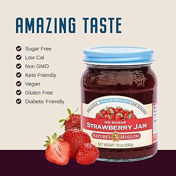 Nature's Hollow Strawberry Jam: Sugar Free Jam and Preserves, Low Cal, Non GMO, Keto Jam, Vegan, Gluten Free, and Diabetic Friendly - Sugar Free Jelly - Pack of 3