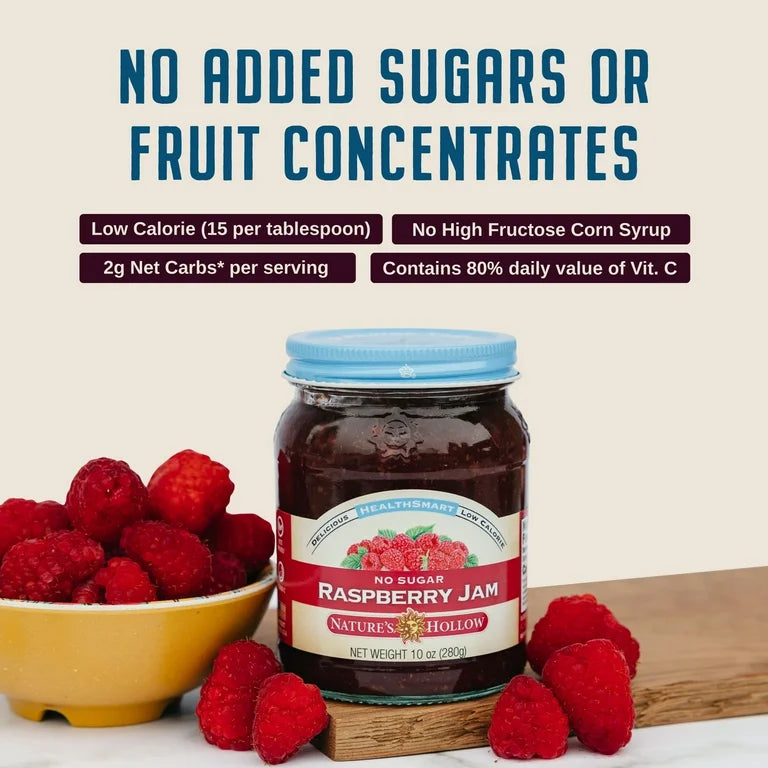 Nature's Hollow Raspberry Jam: Sugar Free Jam and Preserves, Low Cal, Non GMO, Keto Jam, Vegan, Gluten Free, and Diabetic Friendly - Sugar Free Jelly - Pack of 3