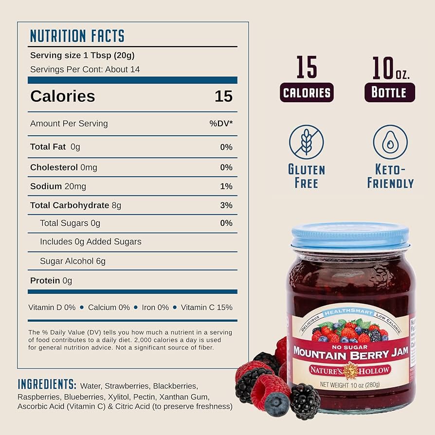 Nature's Hollow Raspberry Jam: Sugar Free Jam and Preserves, Low Cal, Non GMO, Keto Jam, Vegan, Gluten Free, and Diabetic Friendly - Sugar Free Jelly - Pack of 3
