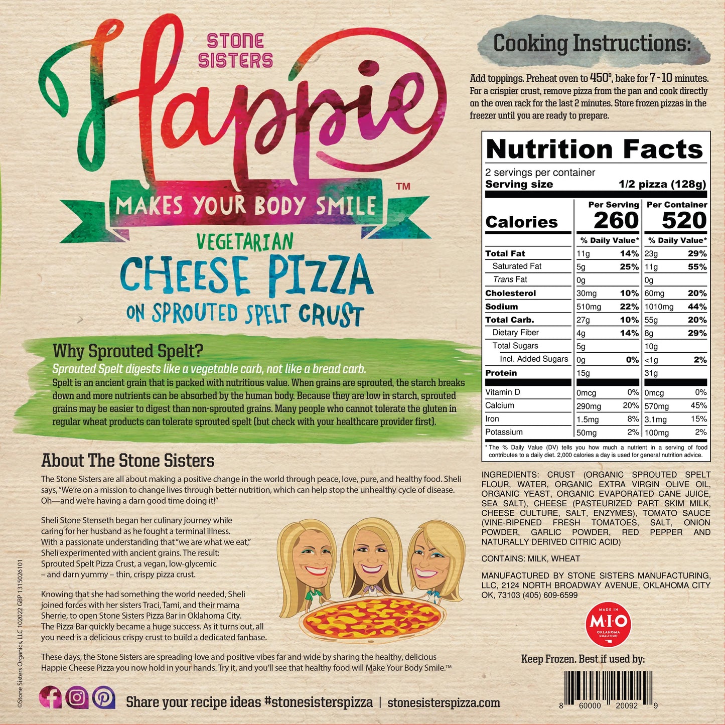 Happie Vegetarian Cheese Pizza with Organic Sprouted Spelt Crust - Case of 6