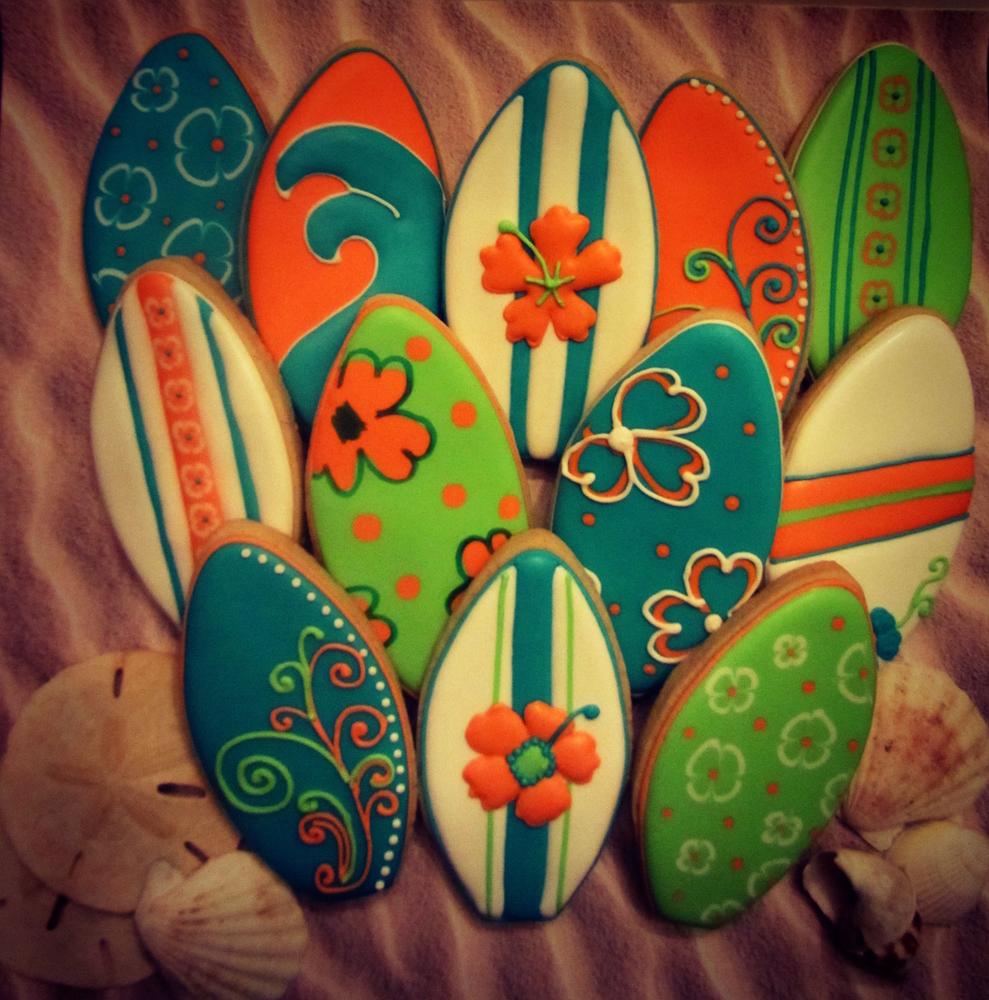 Surfboard Sugar Cookies - 1 Dozen - Designs Vary