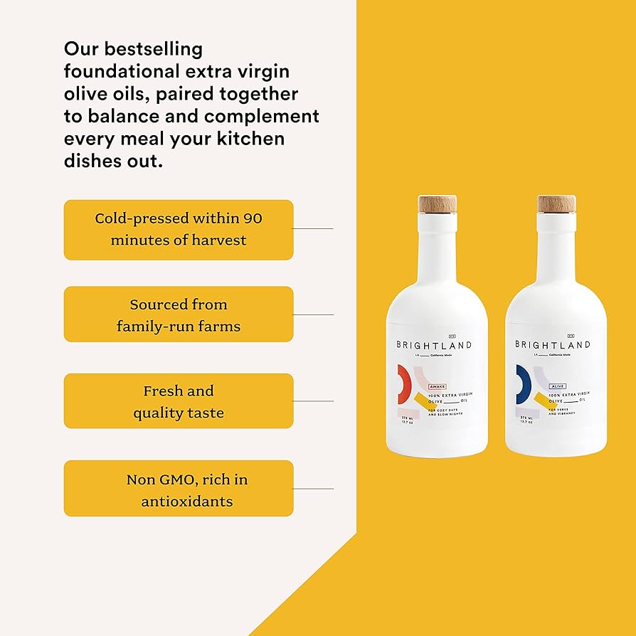 Brightland The Duo Extra Virgin Olive Oils - Cold-Pressed Made with Early-Harvest Arbequina and Arbosana Olives - 12.7oz - Pack of 2