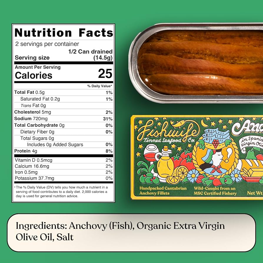 Fishwife Cantabrian Anchovies, Wild-Caught & Hand-Packed with Spanish Extra Virgin Olive Oil | MSC-Certified Sustainable Seafood, High Protein, Gluten Free, Paleo Friendly, Omega-3s - Pack of 3