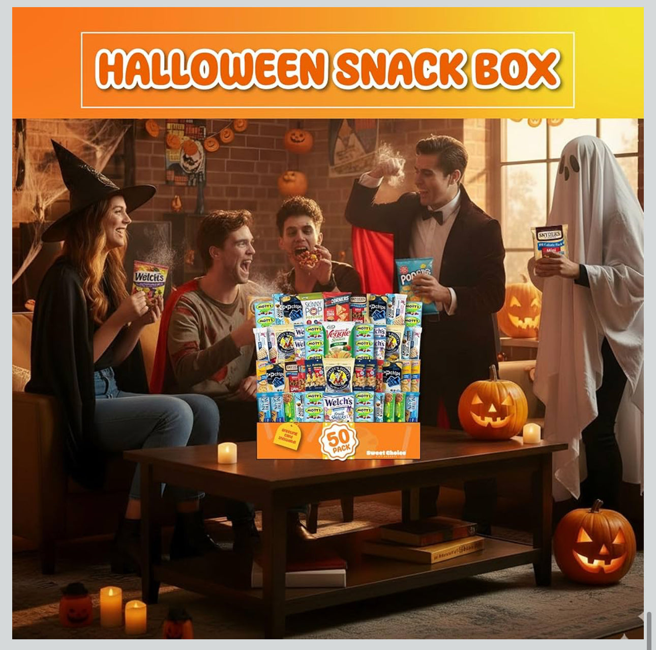 Halloween Healthy Snacks Variety Pack for Adults, Kids and Teens - Healthy Snack Box with Chips, Cookies & Granola Bars - 50 Count