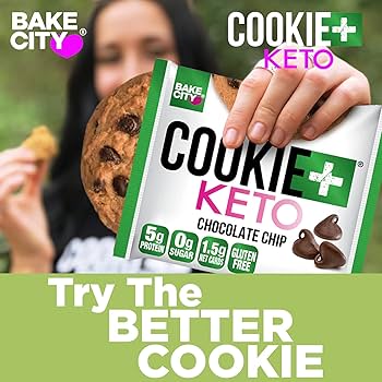 Bake City Cookie Plus Keto | Chocolate Chip Cookies - Gluten Free, Non-GMO, 0g Sugar, Only 1.5g Net Carbs, Good Fats, 5g Protein, Kosher, No Artificial Flavors - Pack of 12