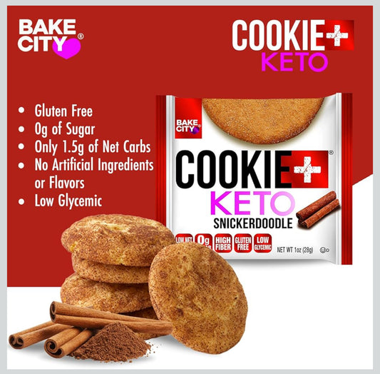 Bake City Cookie Plus Keto | Snickerdoodle Cookies - Gluten Free, Non-GMO, 0g Sugar, Only 1.5g Net Carbs, Good Fats, 5g Protein, Kosher, No Artificial Flavors - Pack of 12