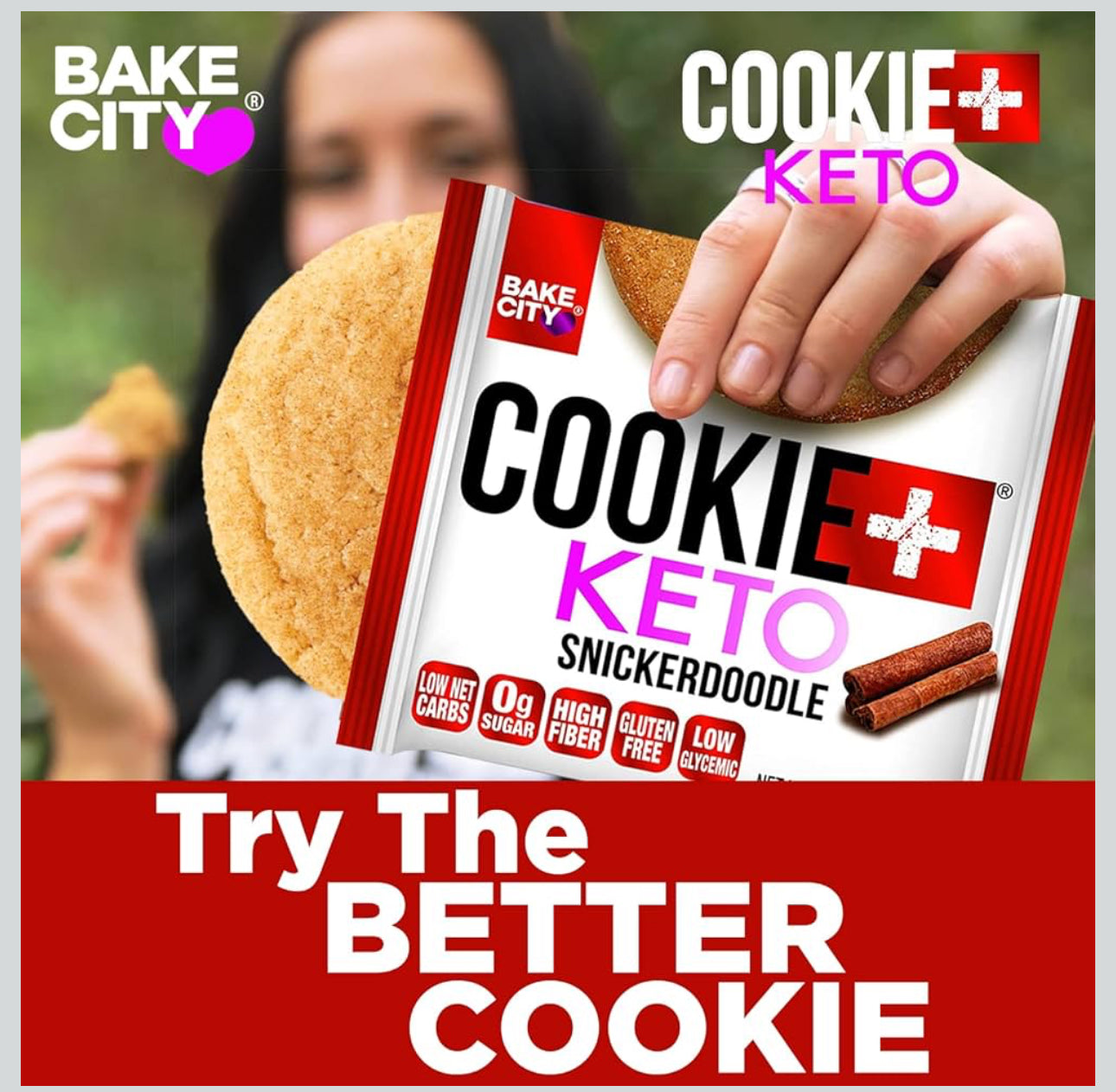 Bake City Cookie Plus Keto | Snickerdoodle Cookies - Gluten Free, Non-GMO, 0g Sugar, Only 1.5g Net Carbs, Good Fats, 5g Protein, Kosher, No Artificial Flavors - Pack of 12
