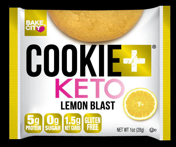 Bake City Cookie Plus Keto | Lemon Blast Cookies - Gluten Free, Non-GMO, 0g Sugar, Only 1.5g Net Carbs, Good Fats, 5g Protein, Kosher, No Artificial Flavors - Pack of 12